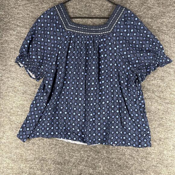 Style & Co. Blouse Women L Large Blue Geometric Short Sleeve Square Neck Rayon - Picture 2 of 7